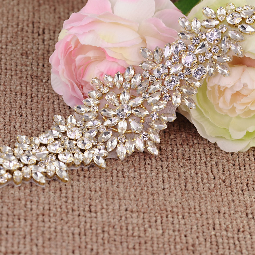 Plus Size Bridal Gowns Belts Golden Belts for Women Rhinestones Belt Girlfriend Luxury Ribbon Belt Wedding Sash