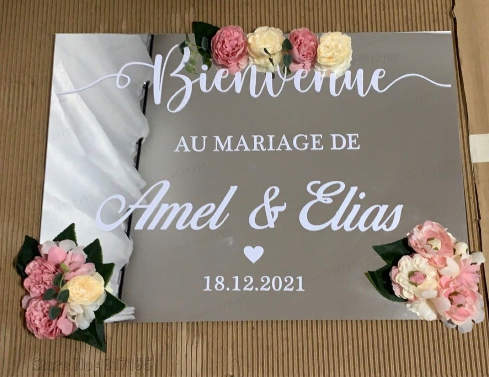 Mariage Wedding Welcome Sign Vinyl Stickers Custom Texts Wedding Birthday Parties Decals Unique Wedding Mirror Sticker Mural Art