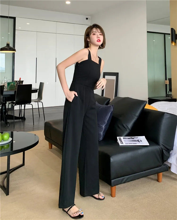 SummerJumpsuit Black High Quality Jumpsuit Womens Sexy backless Jumpsuits Rompers Casual Overalls Strap Solid Romper