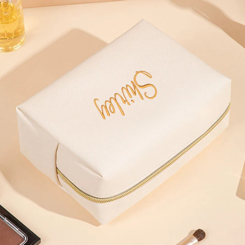 Personalized Embroidery Makeup Bag Portable PU Leather Waterproof Toiletry Cosmetic Kits for Man Woman Custom Name Logo
